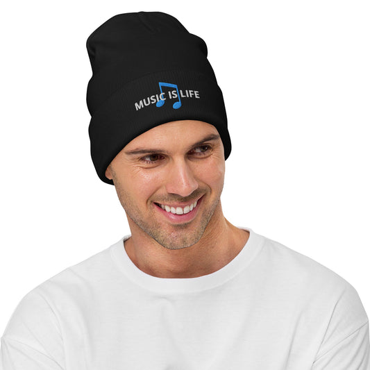 Music Is Life Embroidered Beanie
