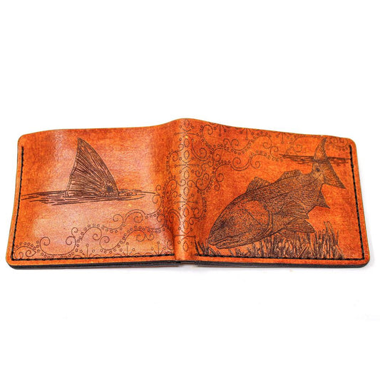 Handcrafted Redfish Leather Bill Fold Wallet - Made to Order in USA