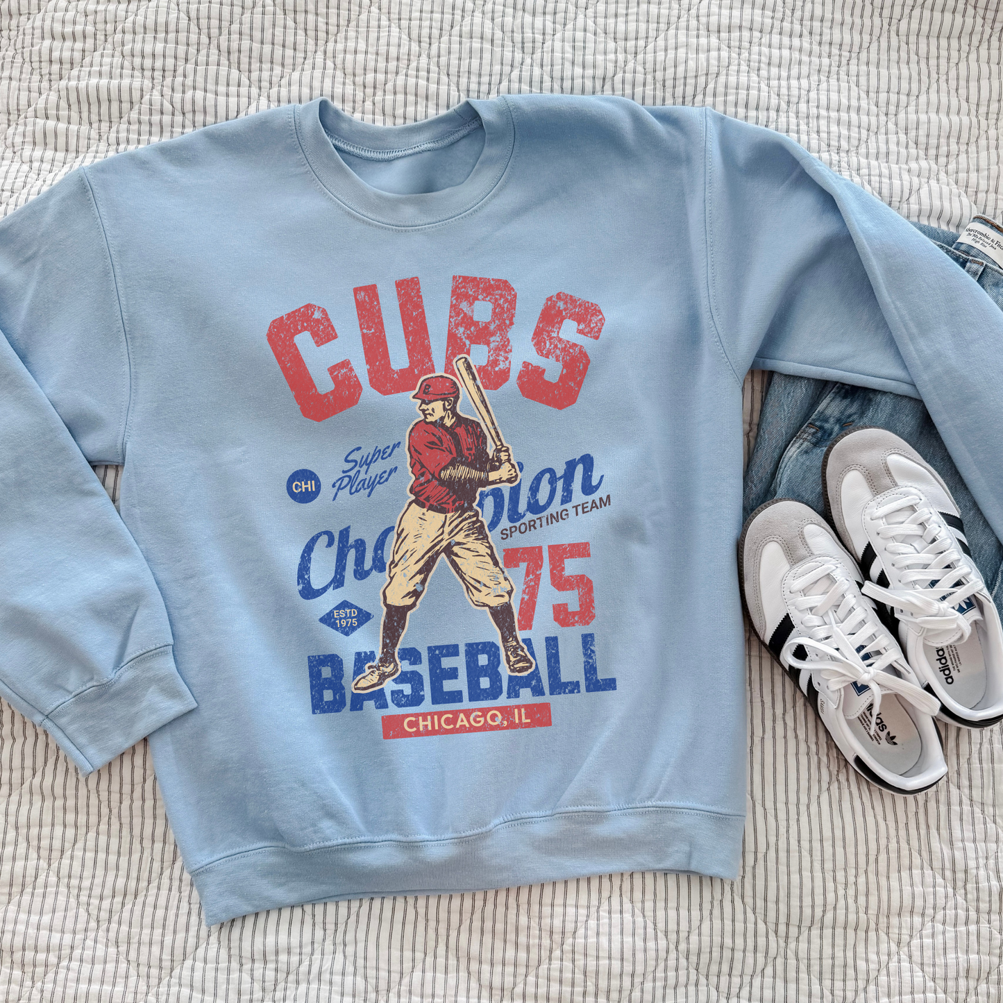 Chicago Cubs Vintage Inspired Crewneck Sweatshirt - Retro 70s Champion Pullover