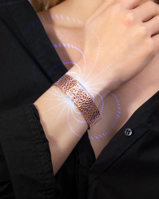 Mega Strength Magnetic Therapy Bracelet Wide Hammered Copper Cuff
