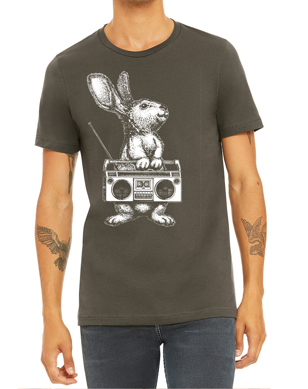 Rabbit With Vintage Boom Box Radio | Men's Music Animal Shirt