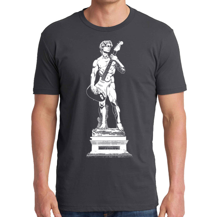 Michelangelo's David Playing Guitar Men's Tshirt- Guys Guitar Player Tee- Music Lover Parody Apparel For Him