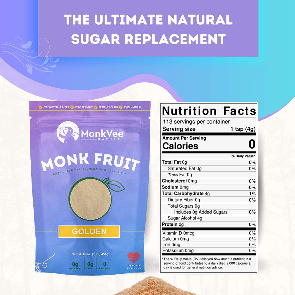 Monk Fruit Sugar - Golden, 100% Natural Sugar Replacement | MonkVee
