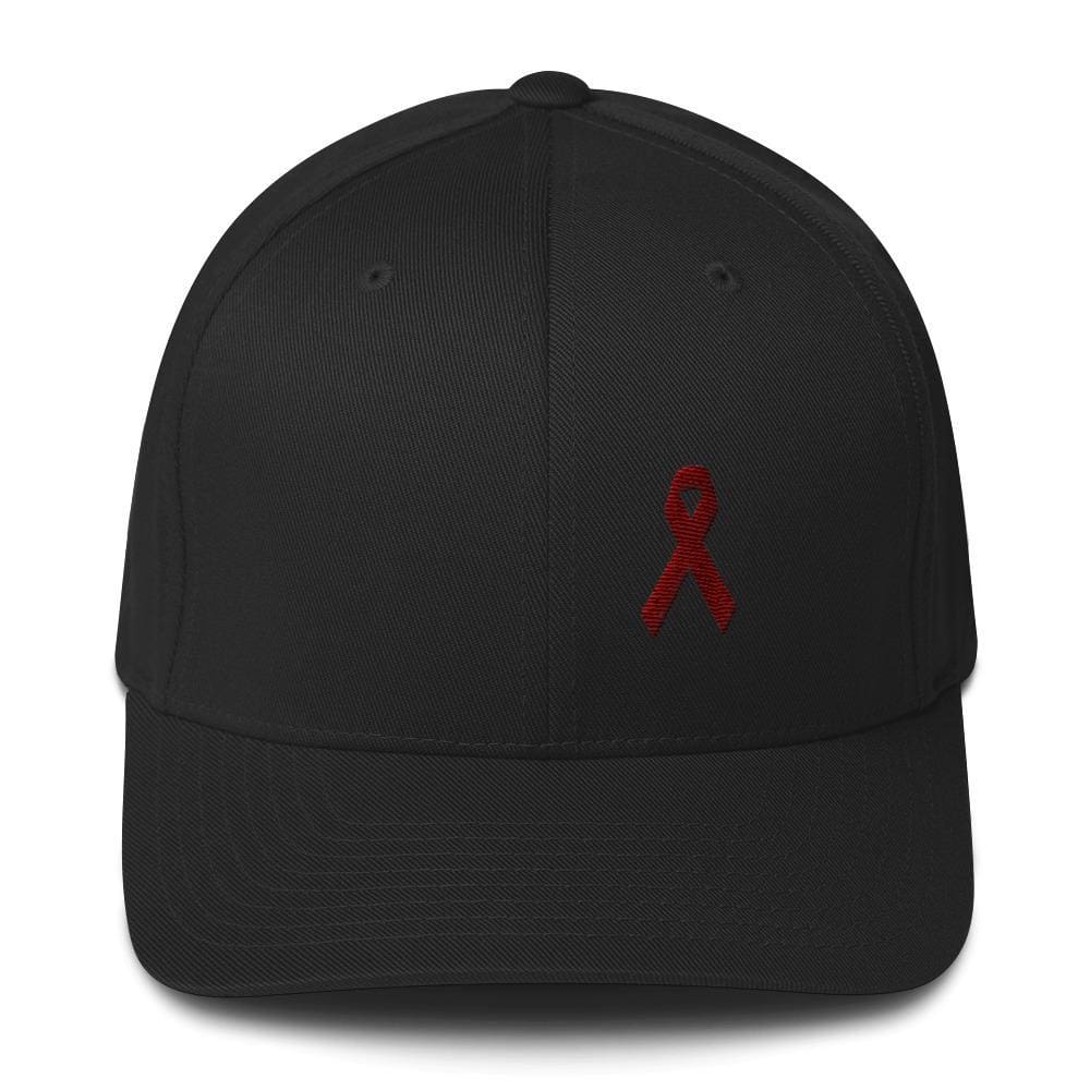 Multiple Myeloma Awareness Twill Fitted Hat with Burgundy Ribbon