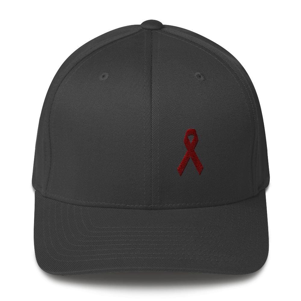 Multiple Myeloma Awareness Twill Fitted Hat with Burgundy Ribbon