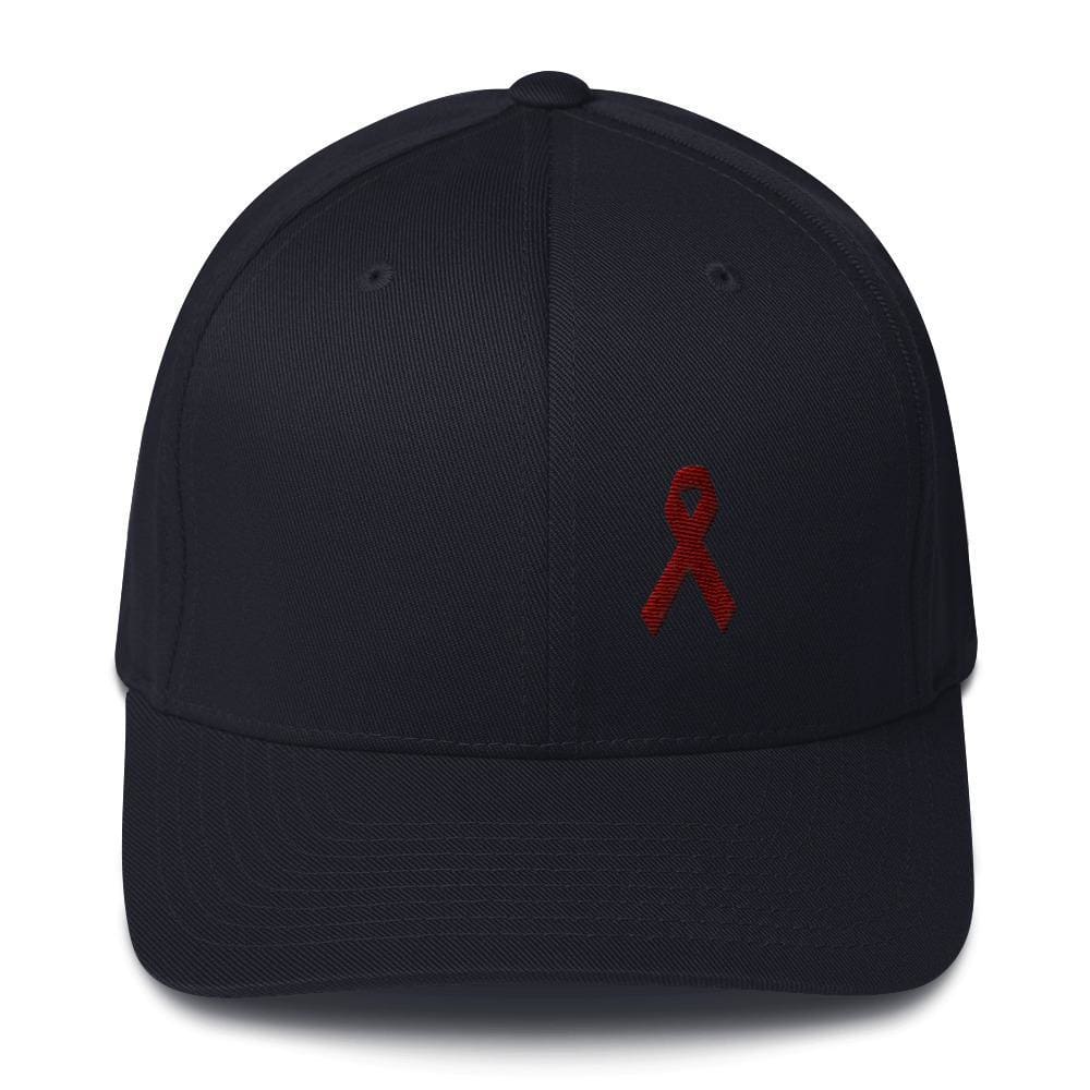 Multiple Myeloma Awareness Twill Fitted Hat with Burgundy Ribbon
