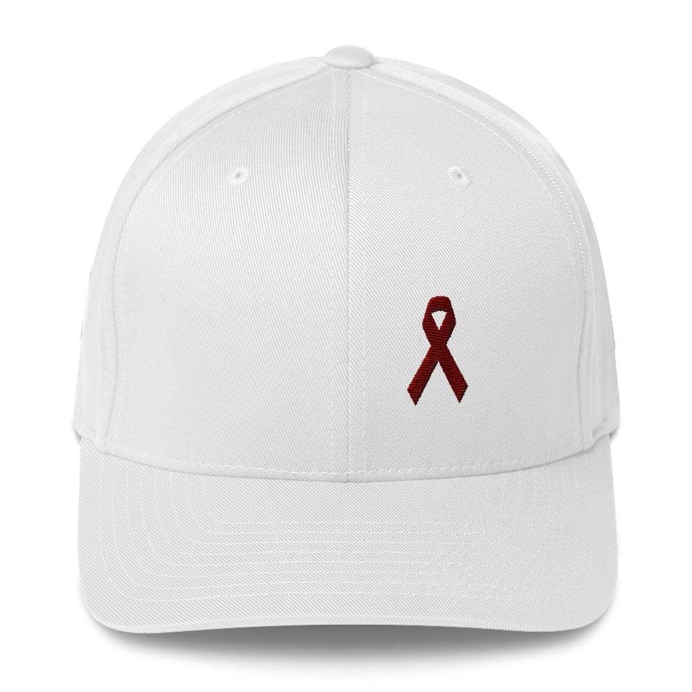 Multiple Myeloma Awareness Twill Fitted Hat with Burgundy Ribbon