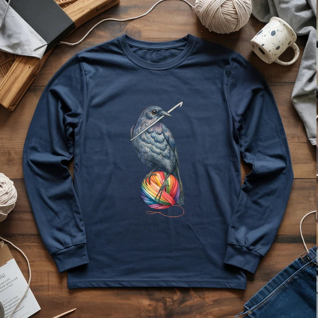 Crochet Crow Long Sleeve T-shirt