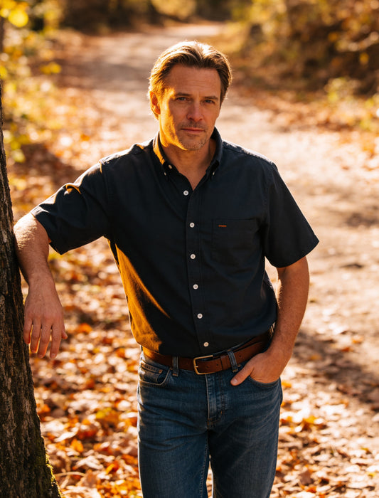 Ruddock Shirts - Navy Blue Button Down - One pocket - Short Sleeve - Oversized Fit