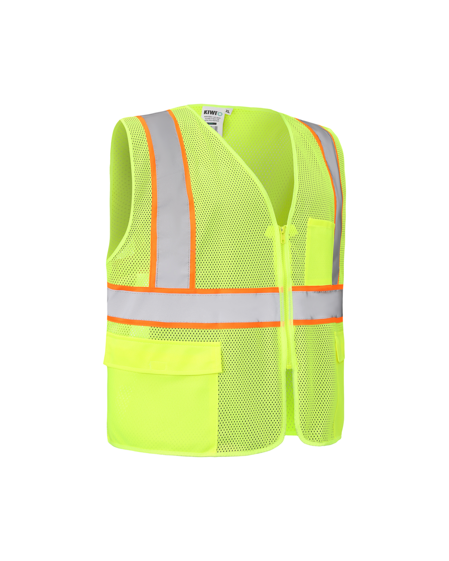 Kiwi High Visibility ANSI/ISEA 107-2020, Type R, Class 2 Contrast Trimmed Neon Safety Vest [R70100]