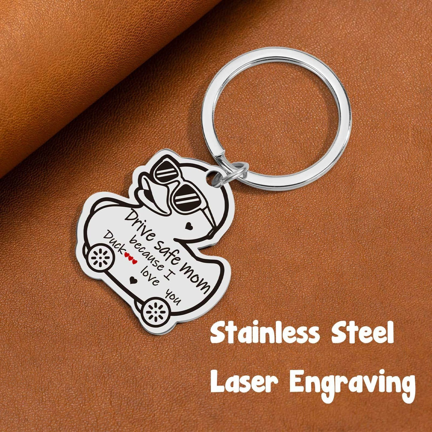 XgiftCreat Drive Safe Mom Keychain Small Letter Print Animal Pattern