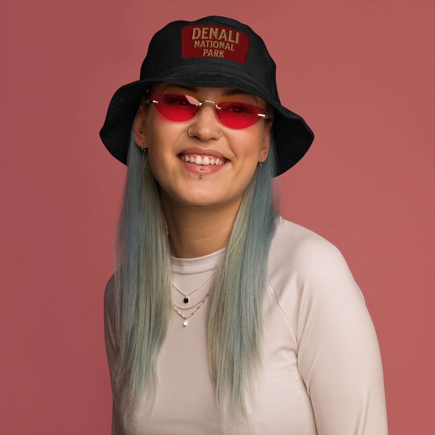 Denali National Park Sign Organic Embroidered Bucket Hat