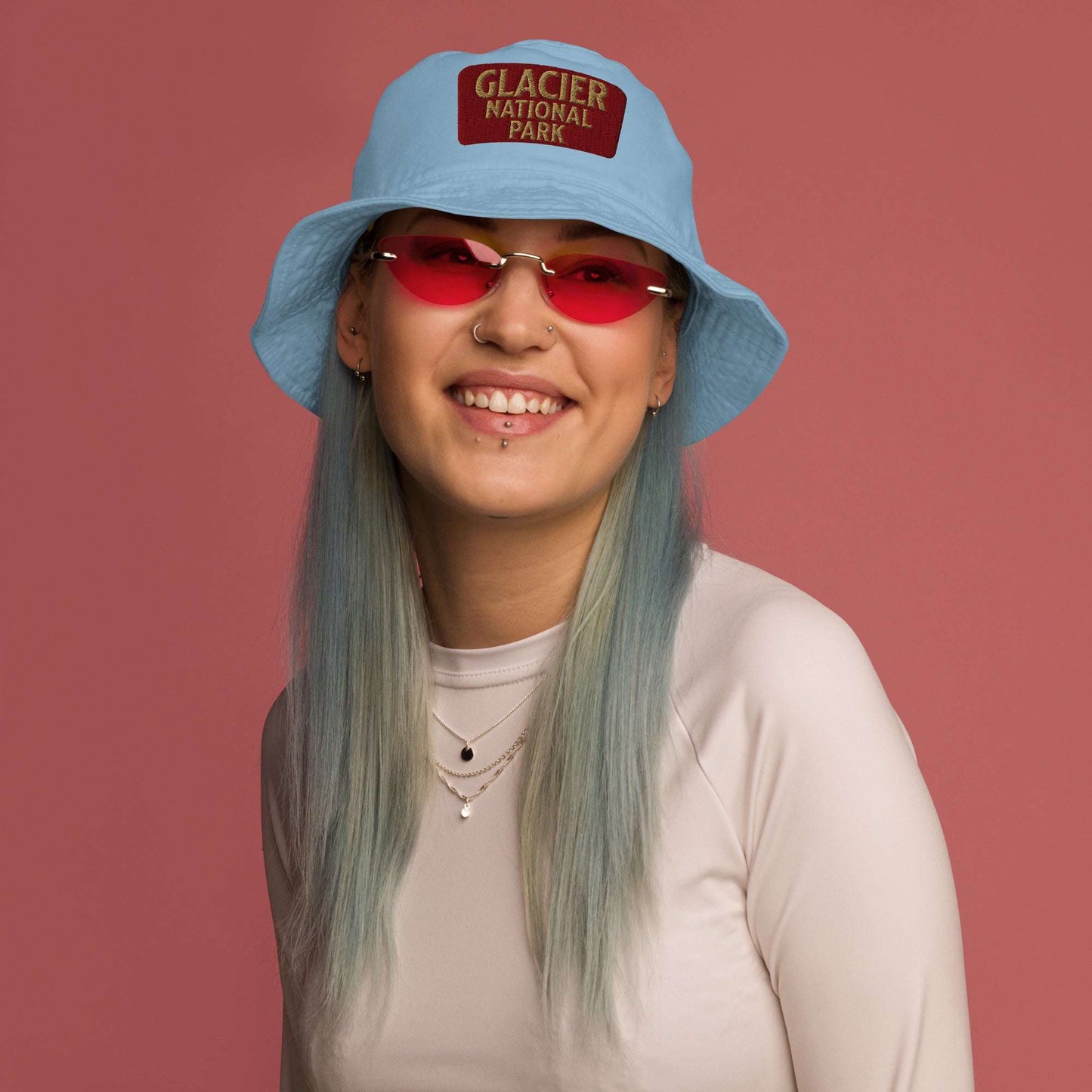 Glacier National Park Sign Organic Embroidered Bucket Hat