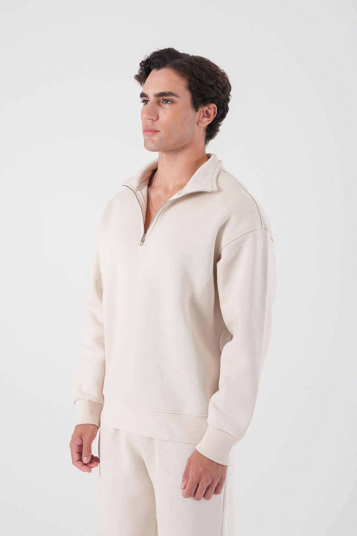 Unisex Oversize Half-Zip Sweatshirt & Baggy Sweatpants Set