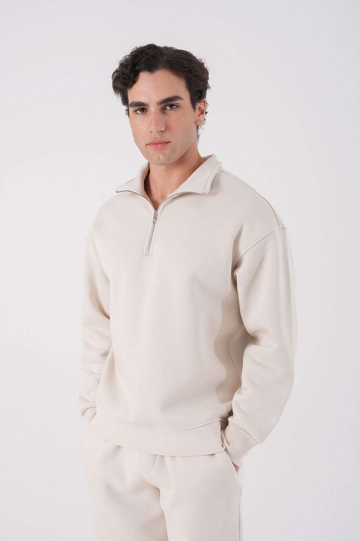 Unisex Oversize Half-Zip Sweatshirt & Baggy Sweatpants Set
