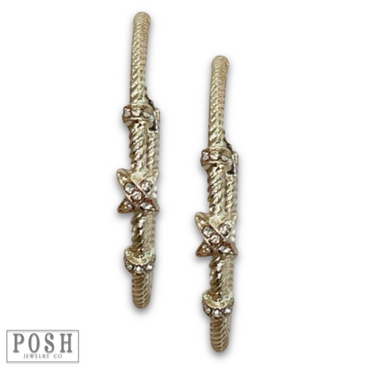 Gold cable hoop earring rhinestones