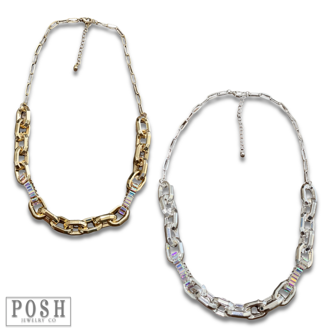 Rhinestone and chunky chain necklace