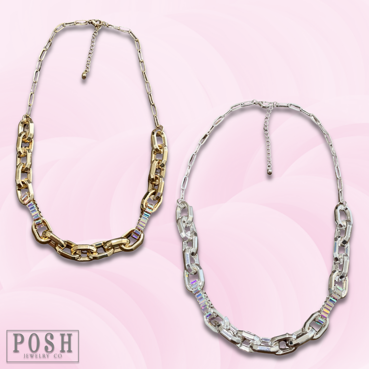 Rhinestone and chunky chain necklace