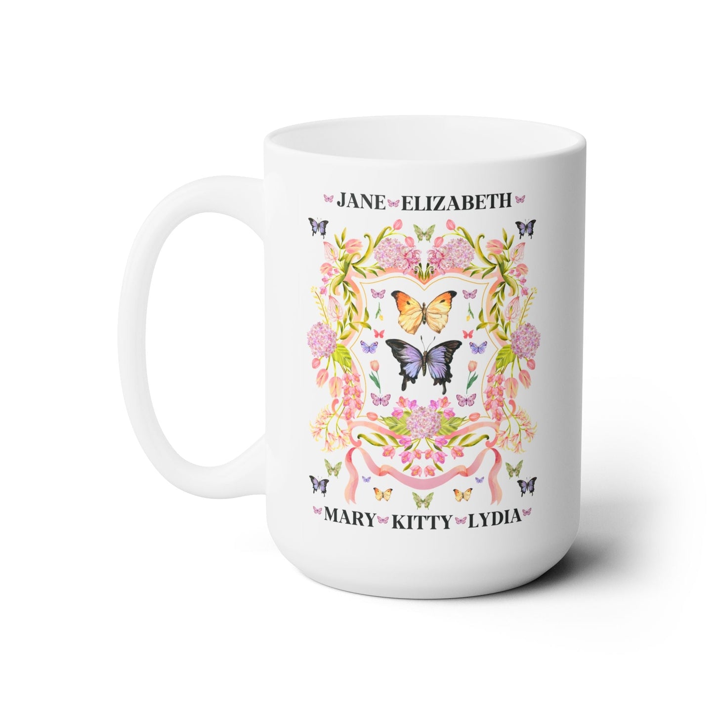 Pride and Prejudice Bennet Sisters Coffee Mug with Butterflies