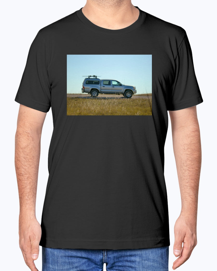 Lost Skier in a Tacoma, Bad Lands South Dakota, Moss Apparel, Unisex T-Shirt
