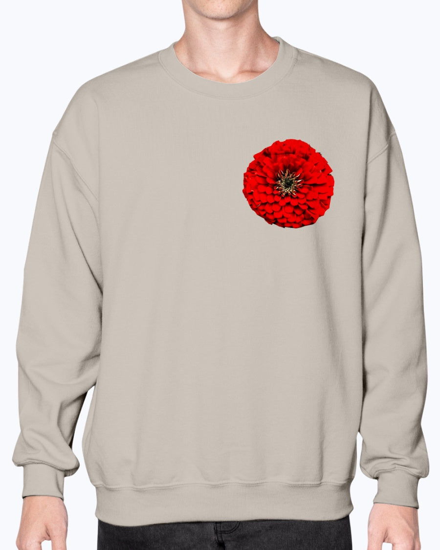 Zinnia Floral Vibrant, Floral Red Zinnia, Flower, Moss Apparel, Unisex Crewneck Sweatshirt