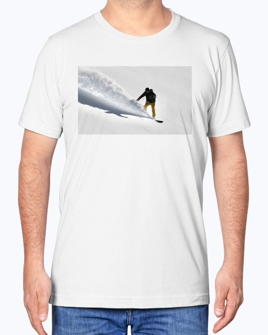 Powder Surfer, French Alps Snowboarder in the Powder, Moss Apparel, Unisex T-Shirt