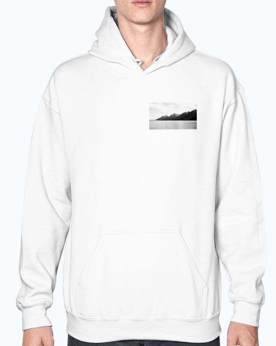 Grand Teton's Distant Mountains, Reflective Lake, Moss Apparel, Unisex Hoodie