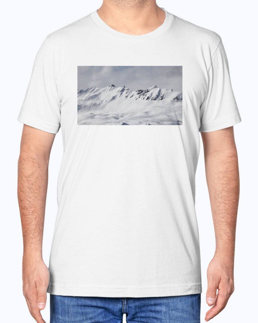 French Alps Mountain View, Skiing and Snowboarding Fan Apparel, Moss Apparel, Unisex T-Shirt