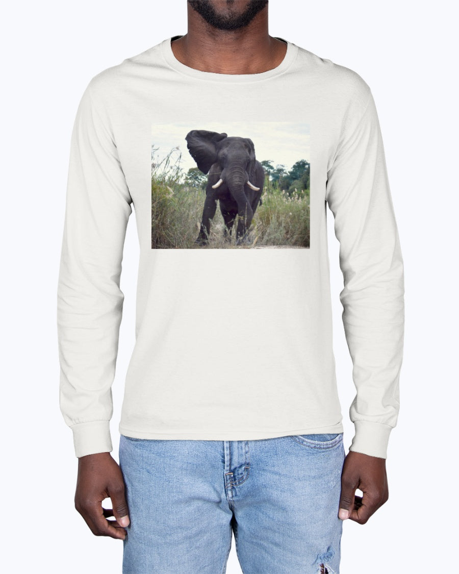 Defiant Elephant, Elephant conservation, animal fan, wildlife, Moss Apparel, Unisex Long Sleeve T-Shirt
