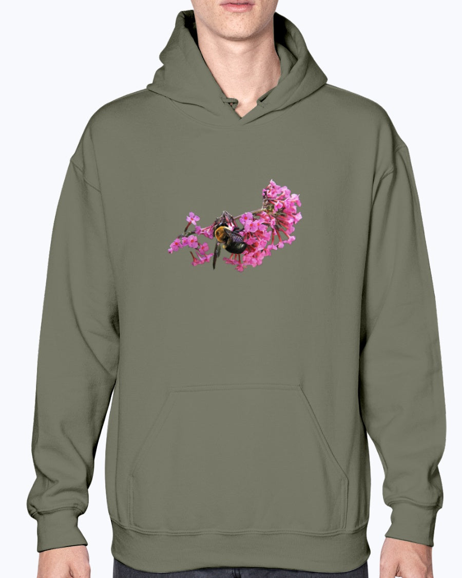 Bee and Butterfly Habitat Fund, Bee Pollinating Graphic, Moss Apparel, Hoodie
