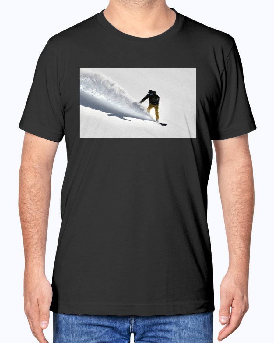 Powder Surfer, French Alps Snowboarder in the Powder, Moss Apparel, Unisex T-Shirt