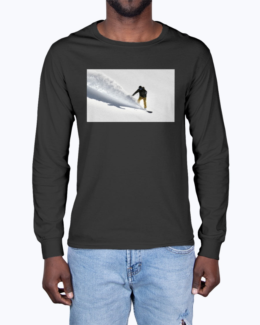 Powder Surfer, French Alps Snowboarder in the Powder, Moss Apparel, Unisex Long Sleeve T-Shirt