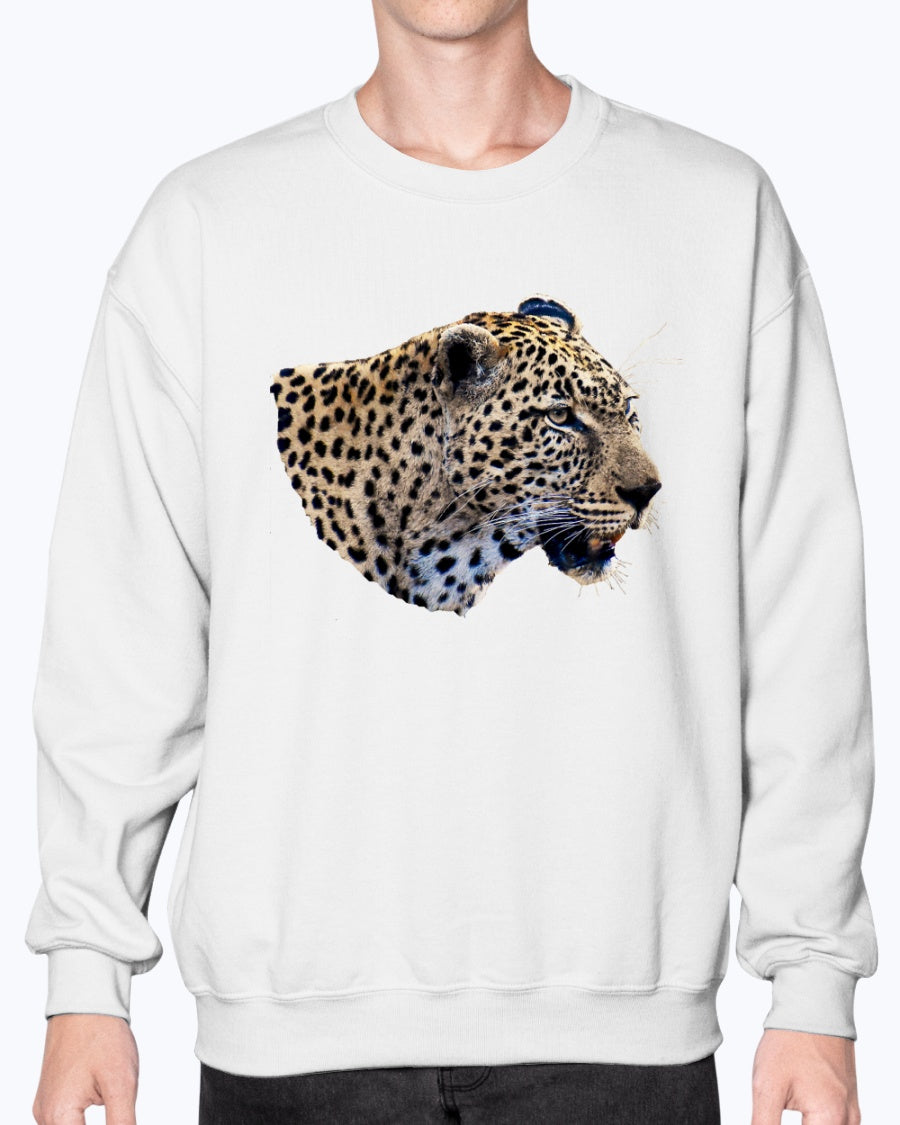 Leopard's Smile, Nature Lover's Cozy Apparel, cat lovers, wildlife fans, Moss Apparel, Unisex Crewneck Sweatshirt