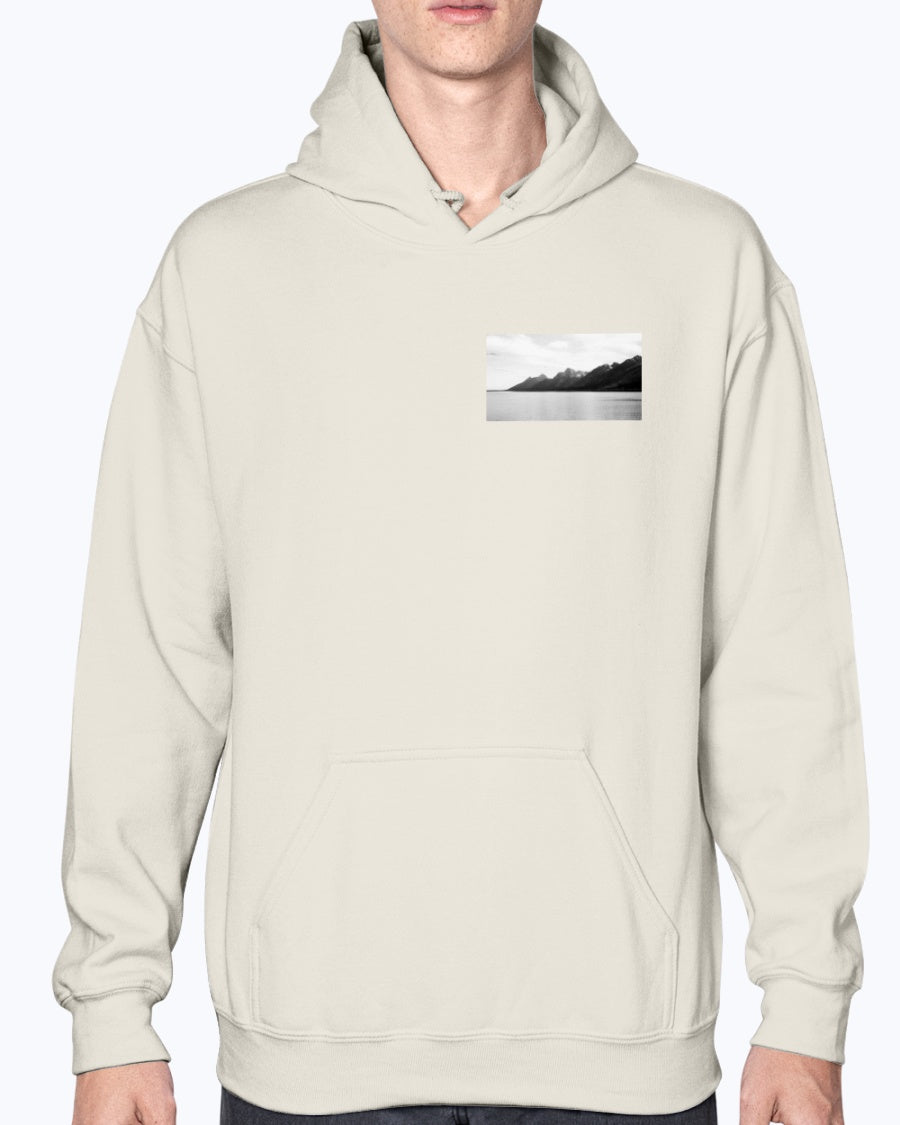 Grand Teton's Distant Mountains, Reflective Lake, Moss Apparel, Unisex Hoodie