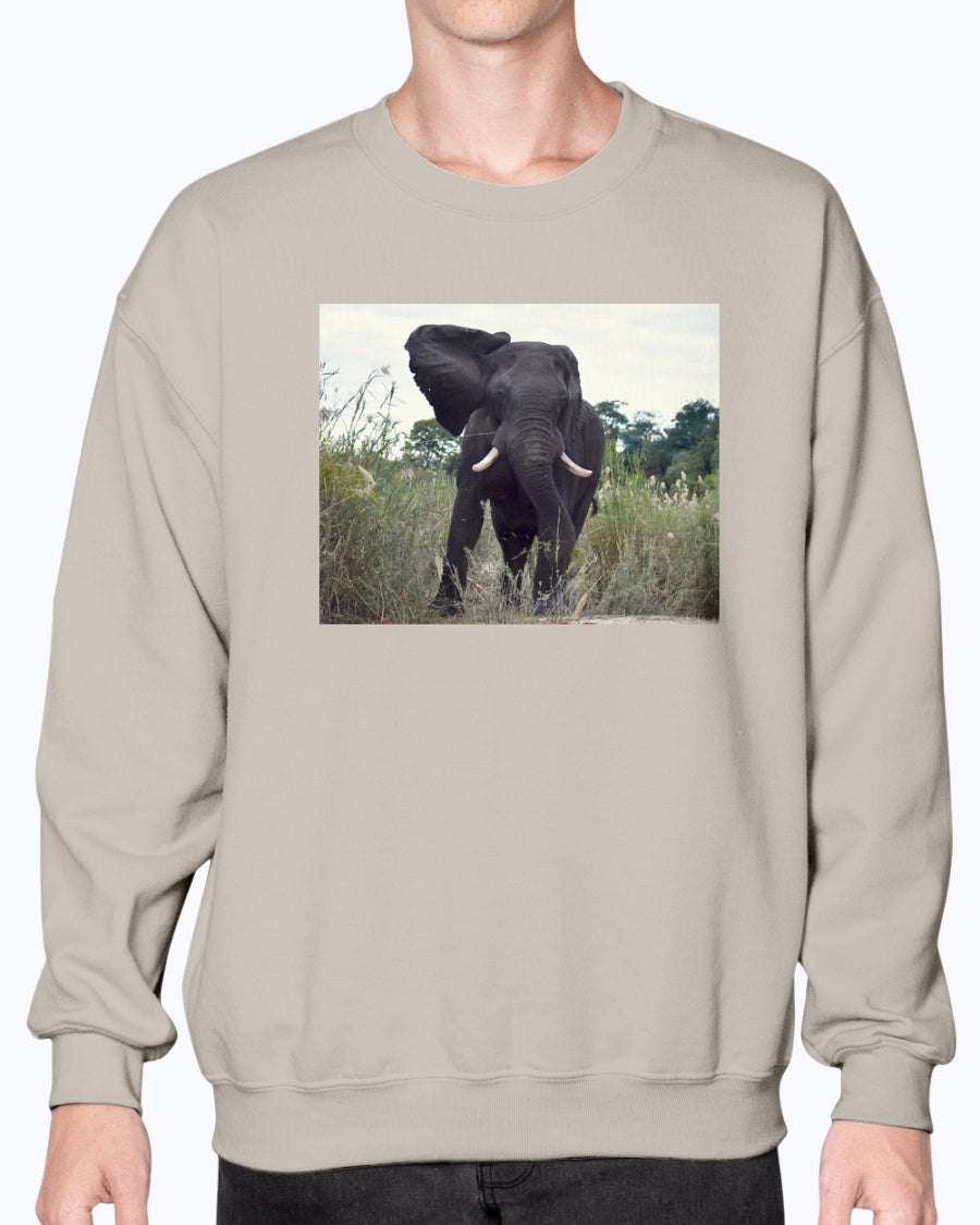 Defiant Elephant, Elephant cloths, animal fan, wildlife, Moss Apparel, Unisex Crewneck Sweatshirt