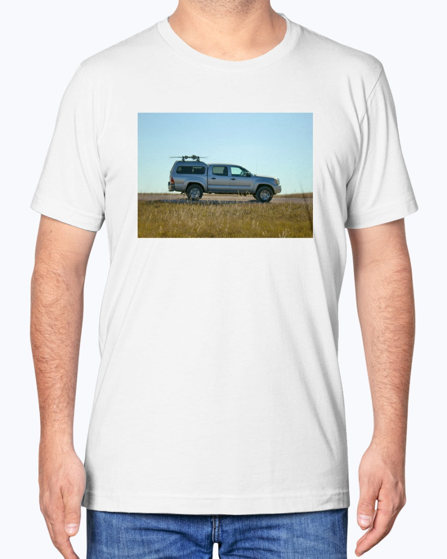 Lost Skier in a Tacoma, Bad Lands South Dakota, Moss Apparel, Unisex T-Shirt