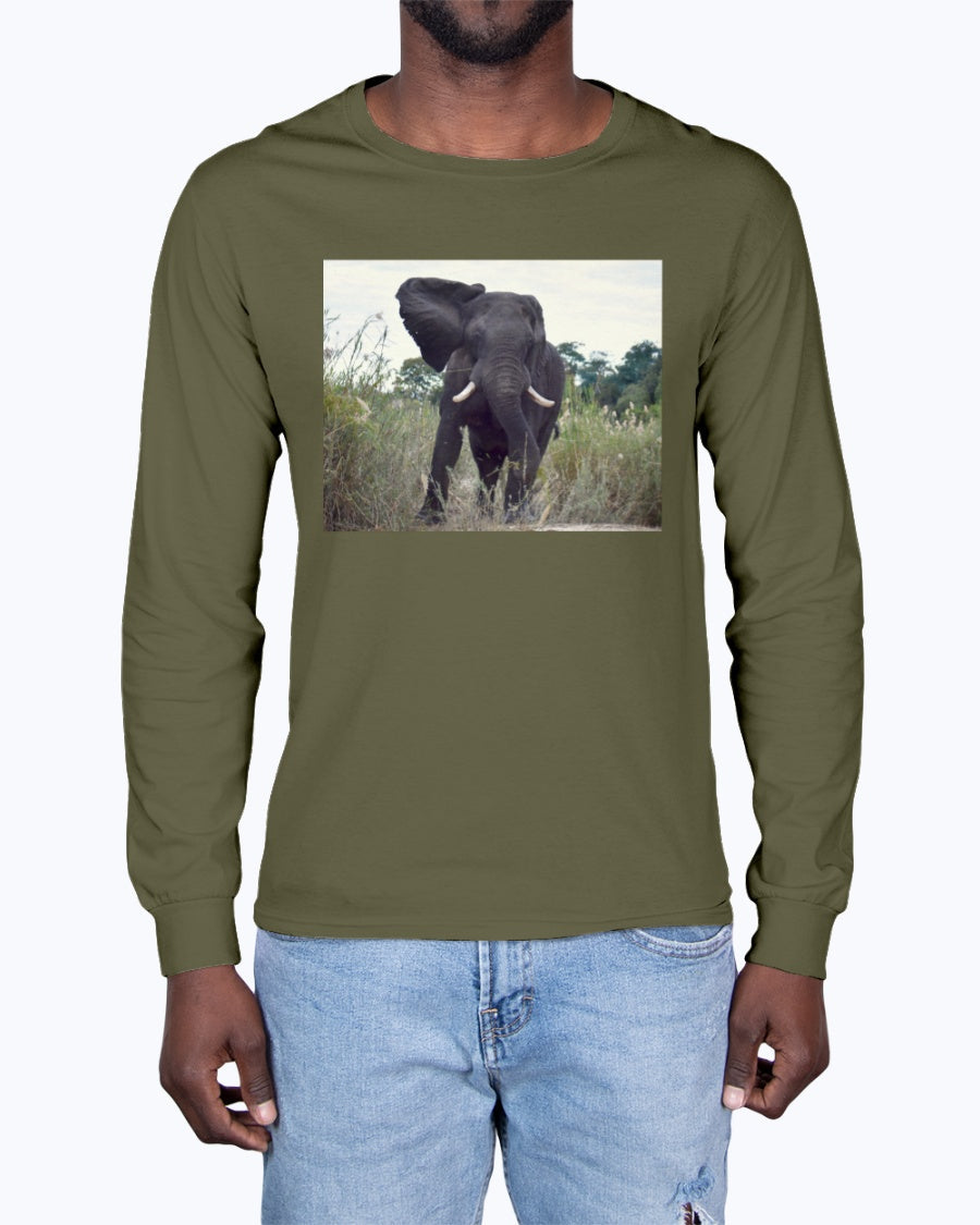 Defiant Elephant, Elephant conservation, animal fan, wildlife, Moss Apparel, Unisex Long Sleeve T-Shirt