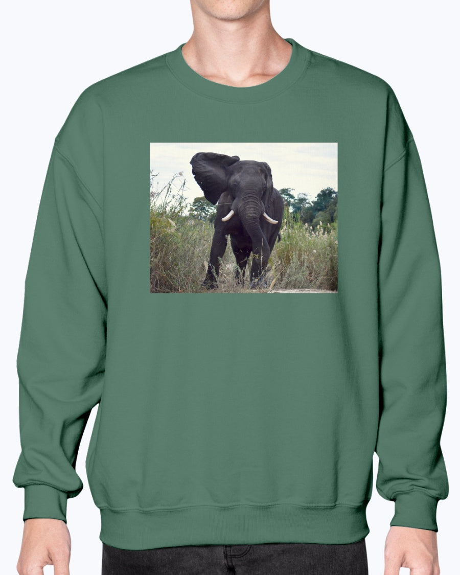 Defiant Elephant, Elephant cloths, animal fan, wildlife, Moss Apparel, Unisex Crewneck Sweatshirt