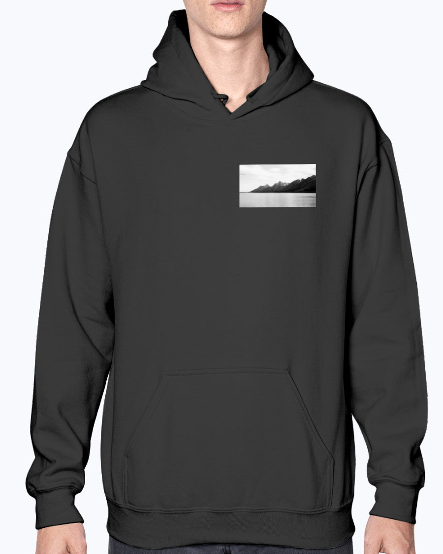 Grand Teton's Distant Mountains, Reflective Lake, Moss Apparel, Unisex Hoodie