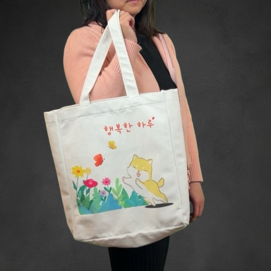 Shiba Inu Korean Kpop Tote – Eco-Friendly Flannel Shoulder Bag