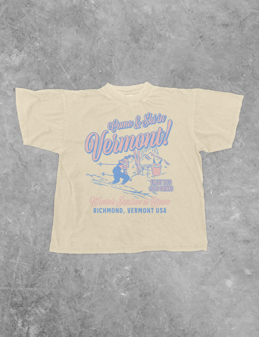 Underground Original Design: Ski In Vermont, Winter Season  Boxy Cotton T-Shirt