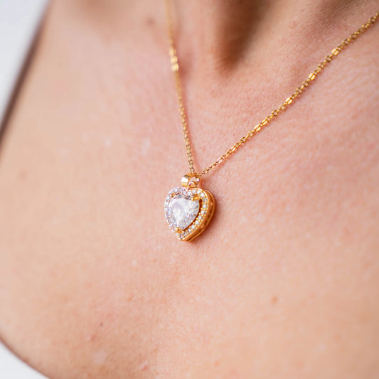 SMITTEN - Gold Necklace with Large Single Crystal Heart Pendant Mack & Rex