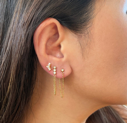 JOAN SOLITAIRE STUD GOLD LOOP CHAIN EARRING