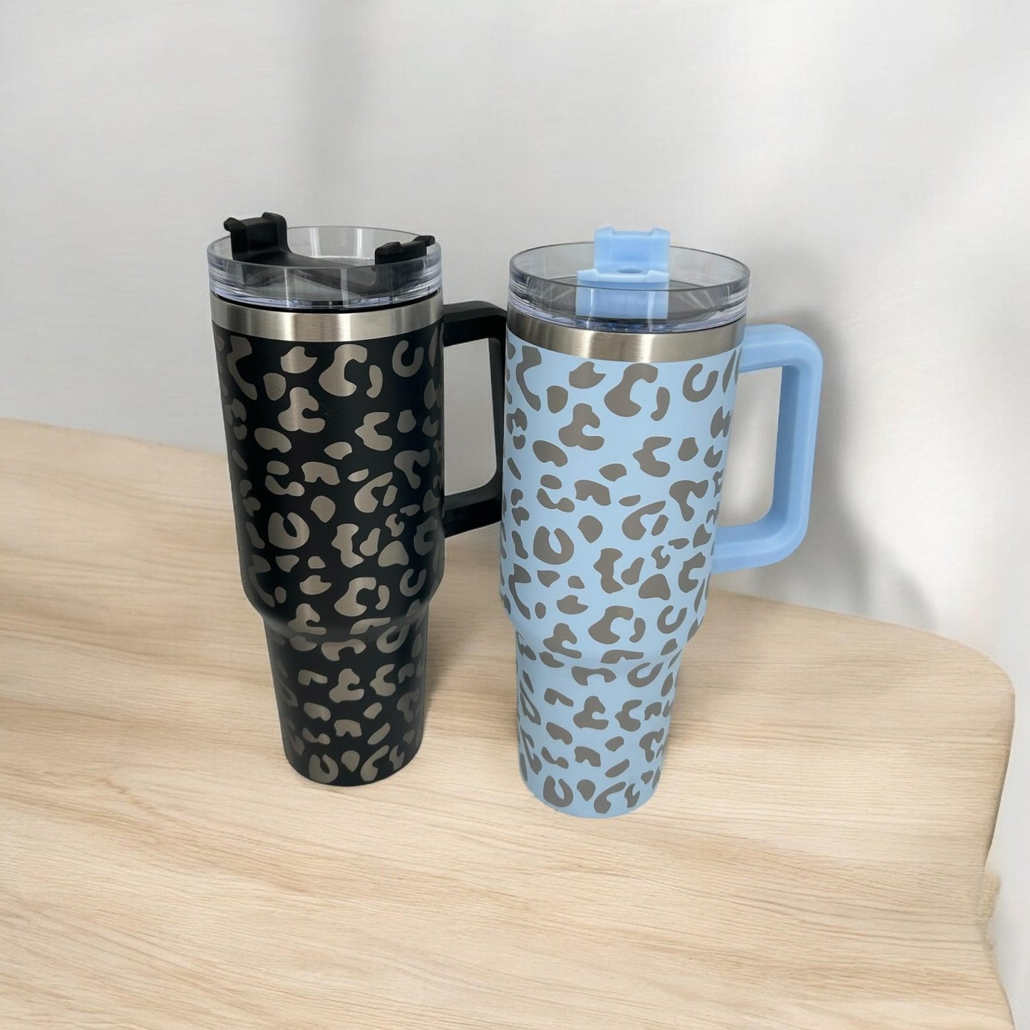 Engraved Leopard Print 40 oz Tumbler with Handle and Straw Lid