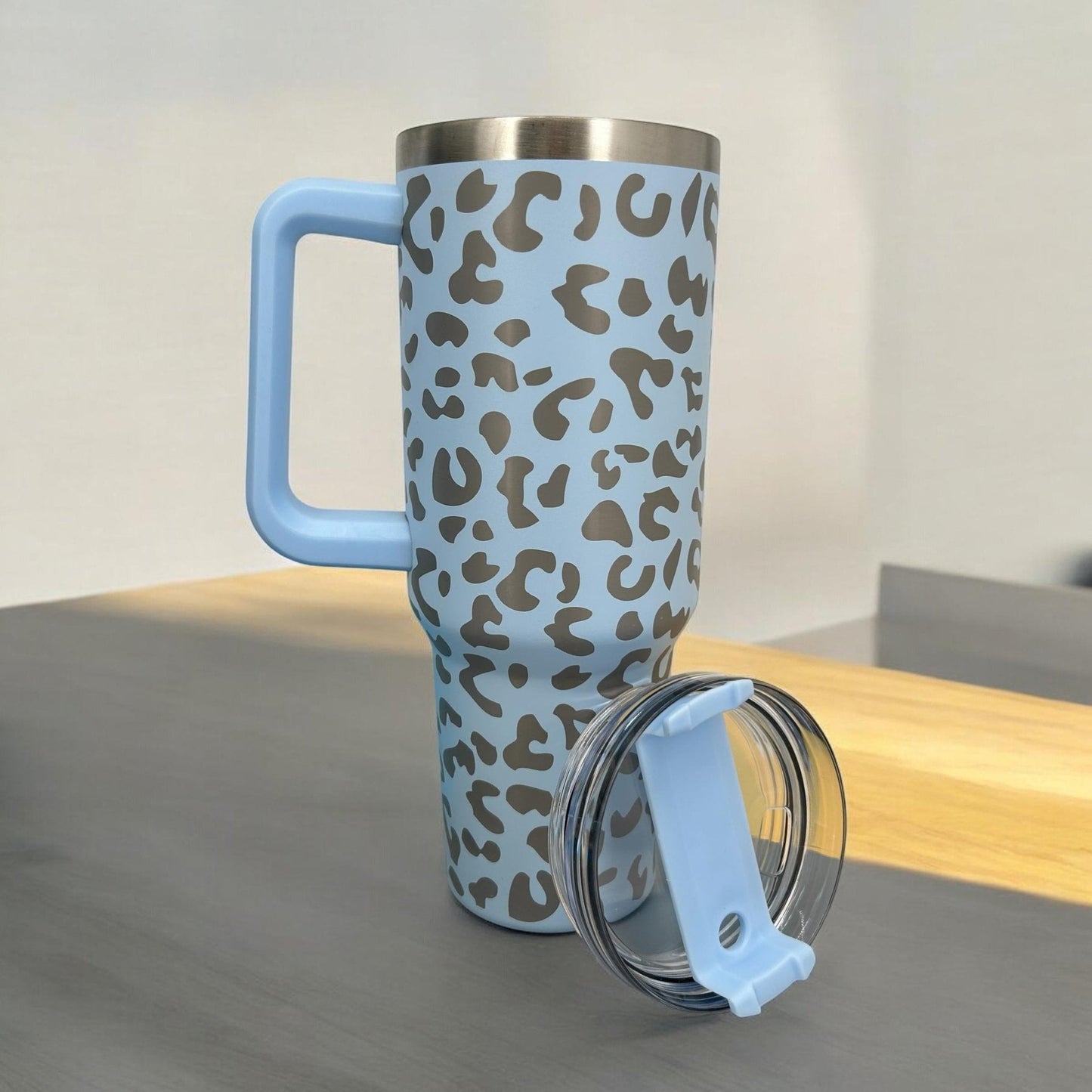 Engraved Leopard Print 40 oz Tumbler with Handle and Straw Lid