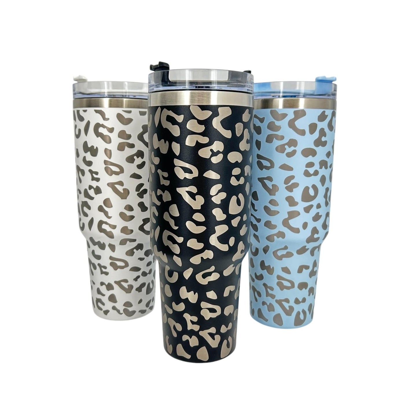 Engraved Leopard Print 40 oz Tumbler with Handle and Straw Lid