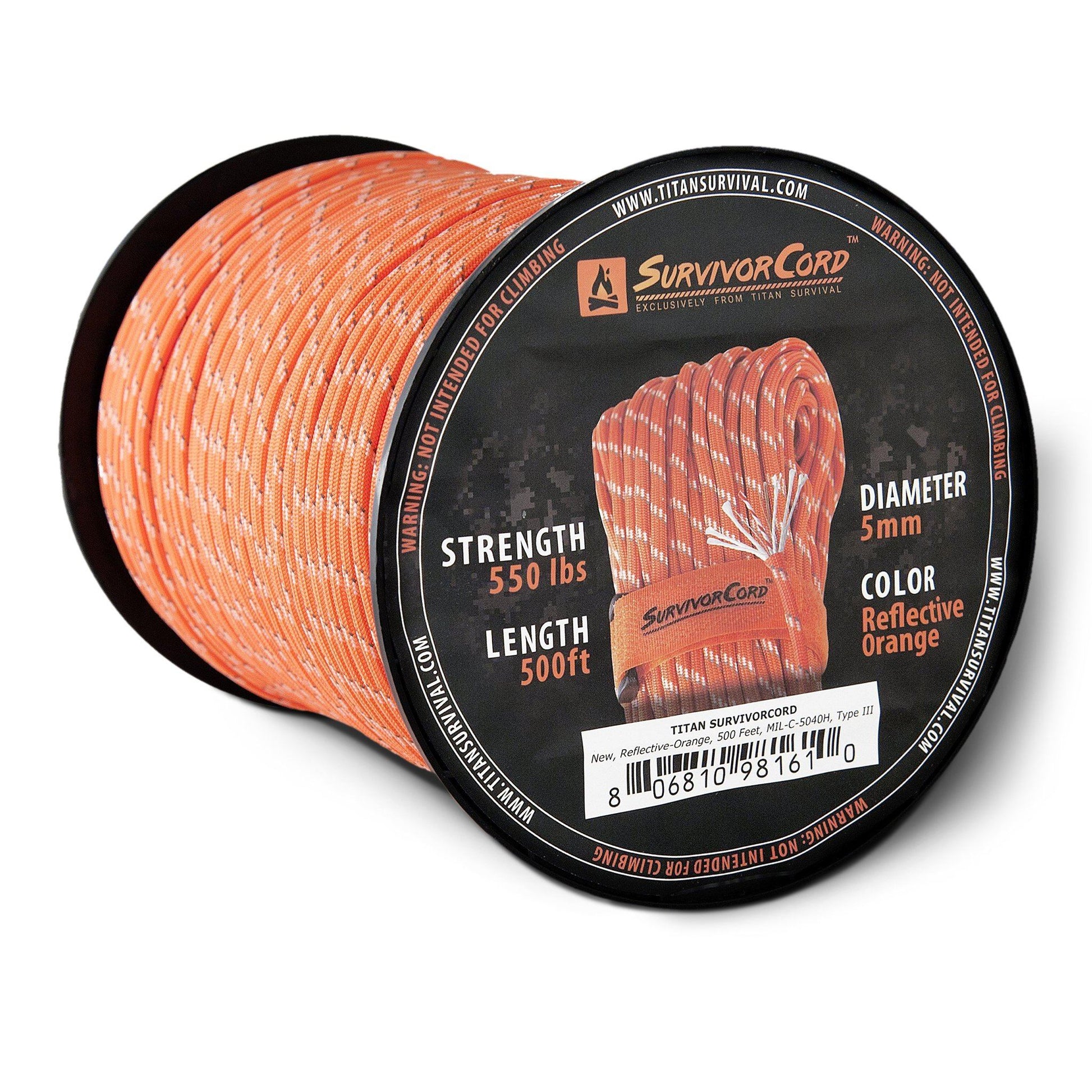 SurvivorCord Spool | REFLECTIVE-ORANGE TITAN Survival