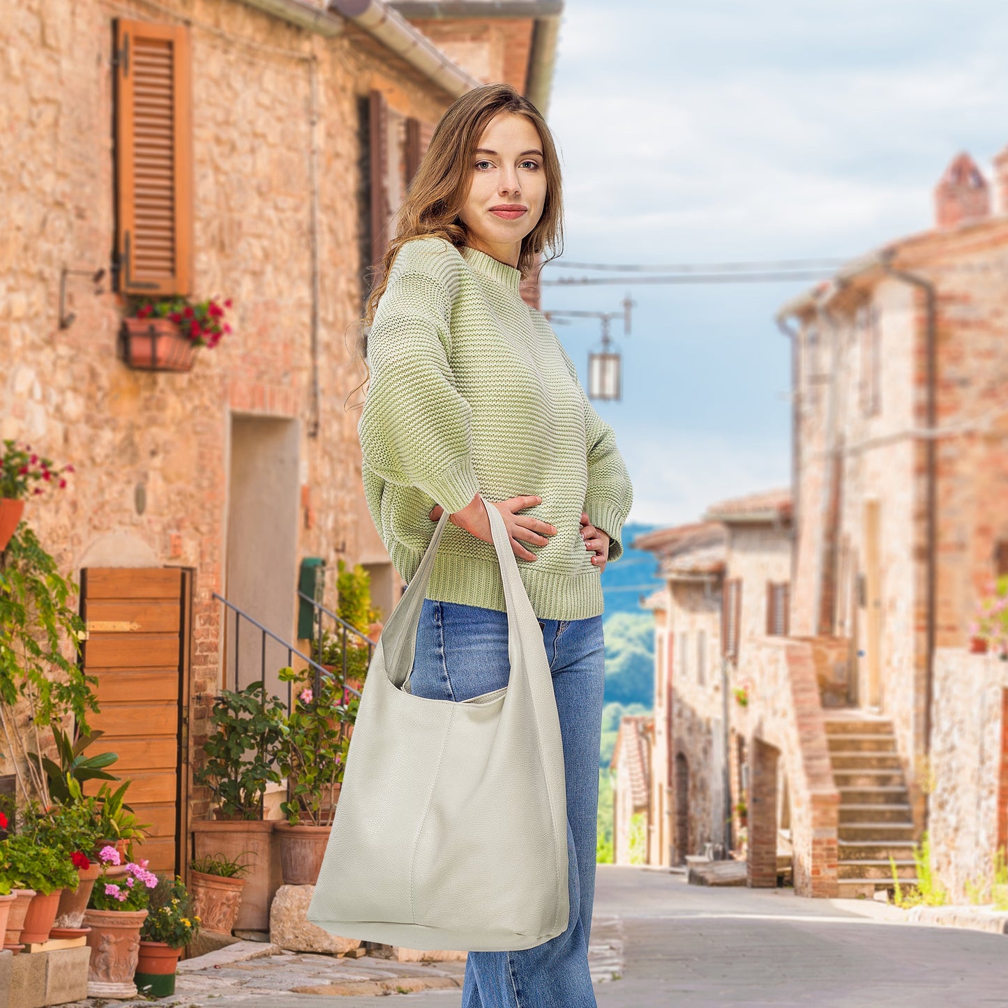 Italian Genuine Calf Leather Hobo Bag 011943