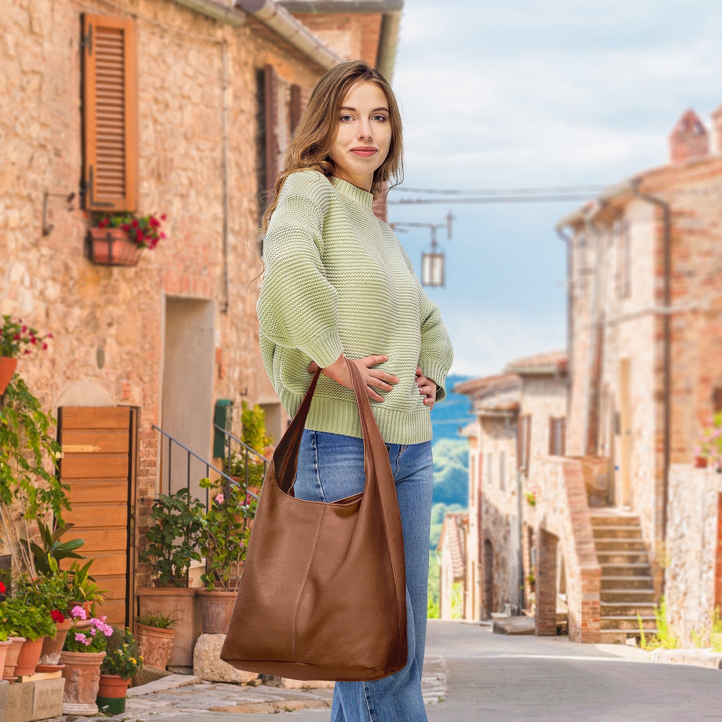Italian Genuine Calf Leather Hobo Bag 011943