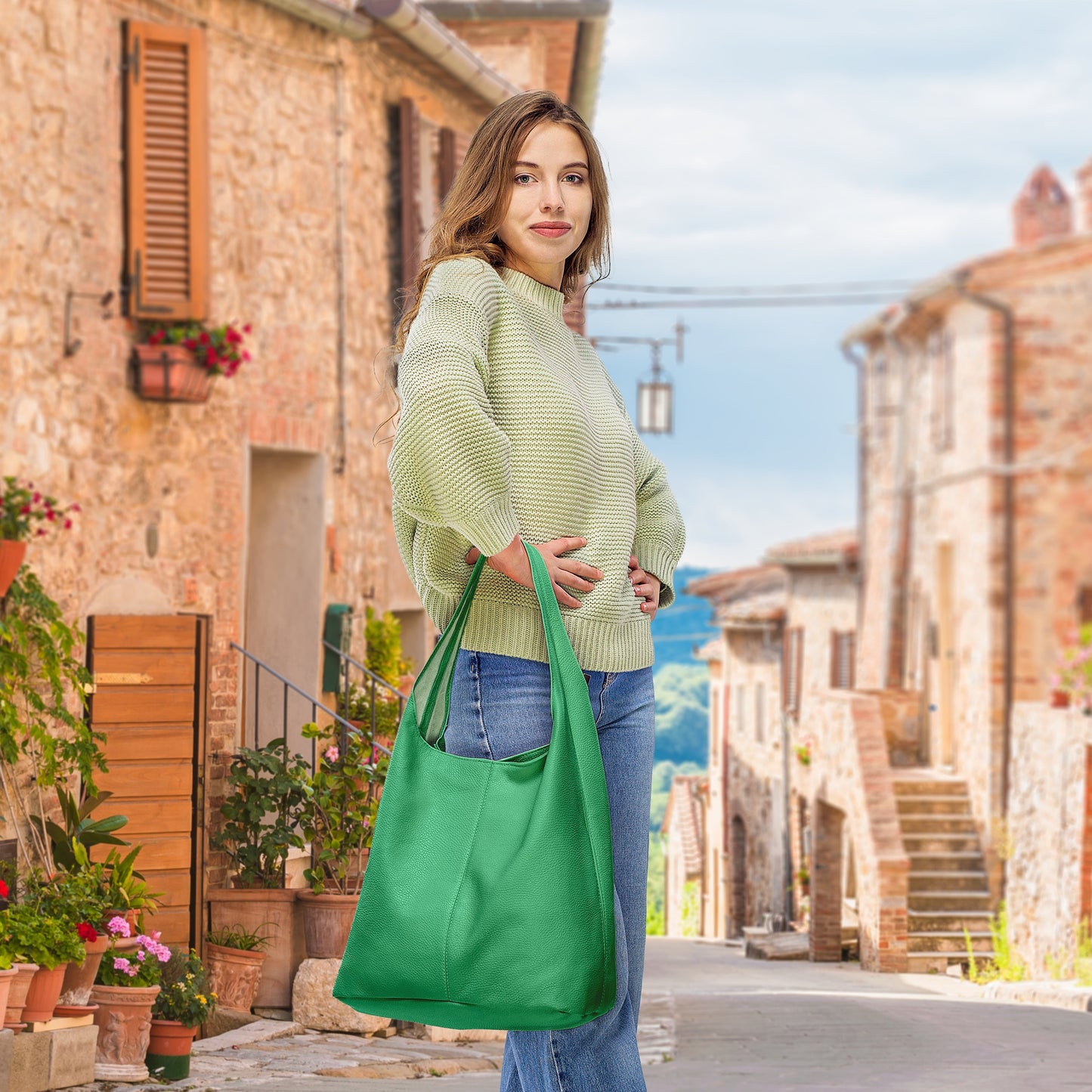 Italian Genuine Calf Leather Hobo Bag 011943